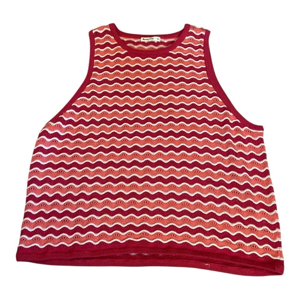 MARINE LAYER Knit Sweater Tank Top Coral Wave Shell Stripe 100% Cotton Sz XL